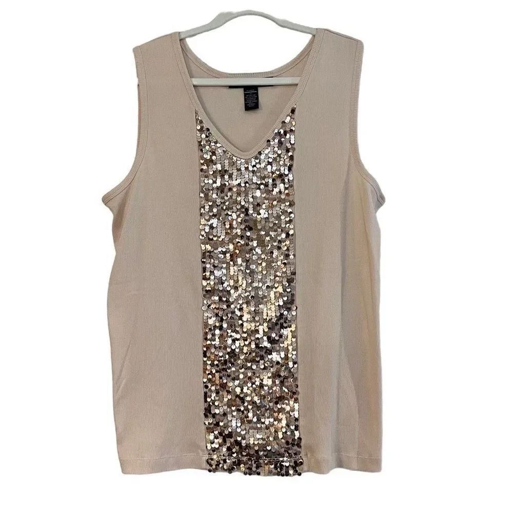 Denim 24/7 Pink Ribbed Sequin Tank Size 1X